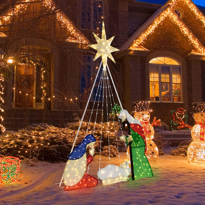 Lucktree 6 FT Lighted Nativity Scene, Holy Family Set Christmas Decoration with 240 LED Lights