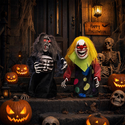 Lucktree 2 Pack Halloween Animated Tabletop Clown & Grim Reaper Decorations