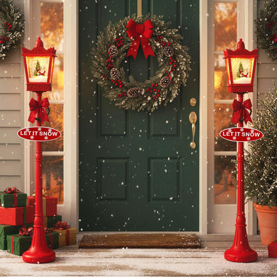 Lucktree 8 ft Musical Christmas Streetlight w/Warm White LED Lights Snowy Effects Santa Scene