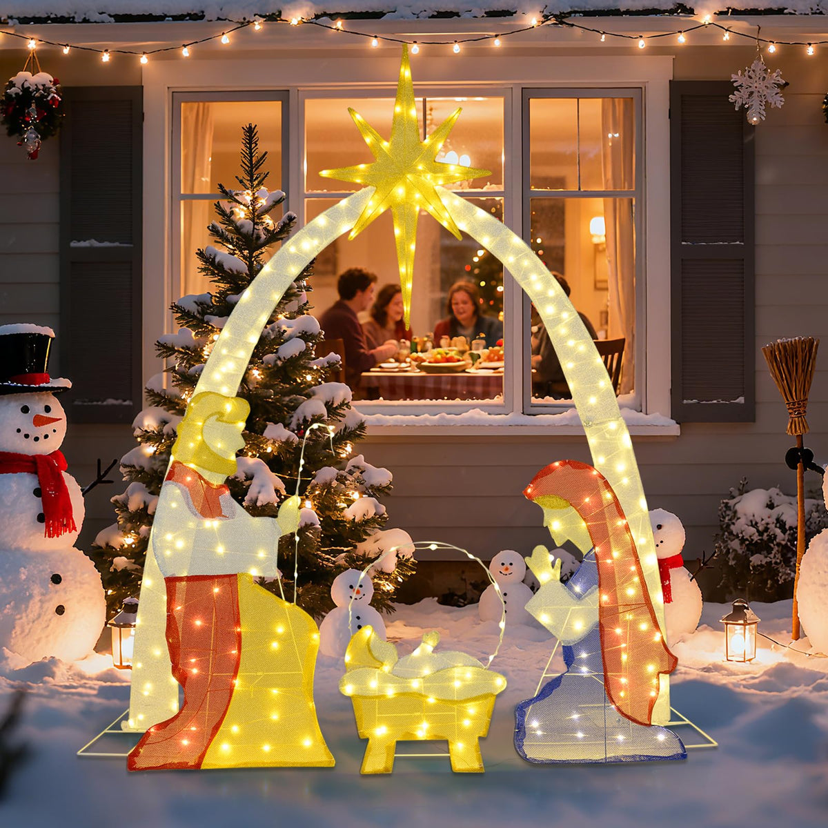 Lucktree Christmas 6 Feet Lighted Nativity Scene Yard Decoratio with 240 Warm White LED Lights