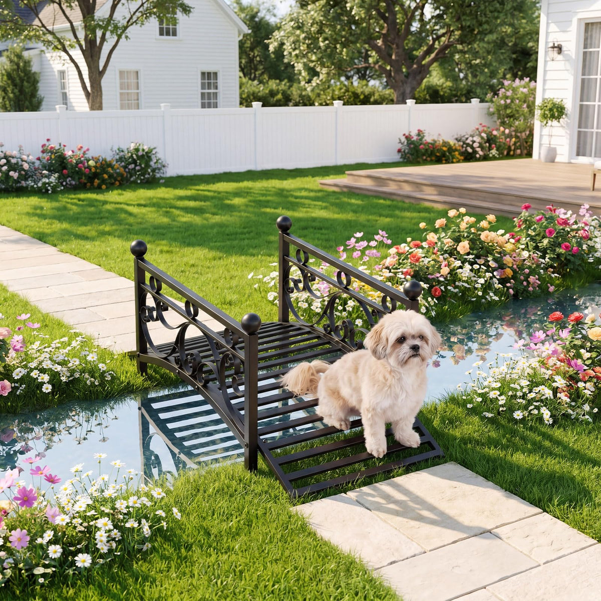 Lucktree 3.3 FT Garden Metal Bridge with Dual Patterned Side Rails