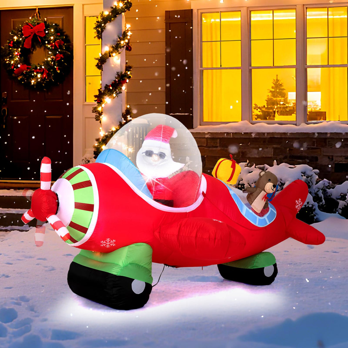 Lucktree 7.2 Ft Animated Inflatable Santa on Plane Pre-lit Blow up Yard Decoration