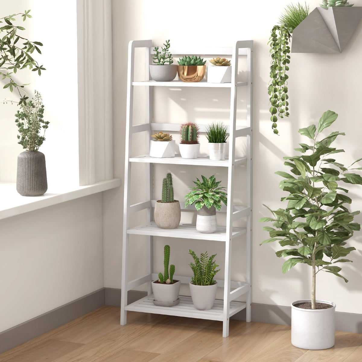 Lucktree 4-Tier Bamboo Plant Stand Flower Pots Holder Display Shelf, 47.5"