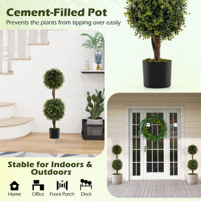 Lucktree 3 FT Artificial Boxwood Topiary Trees Set of 2 Faux Outdoor Topiary Ball Tree with Cement-Filled Pot