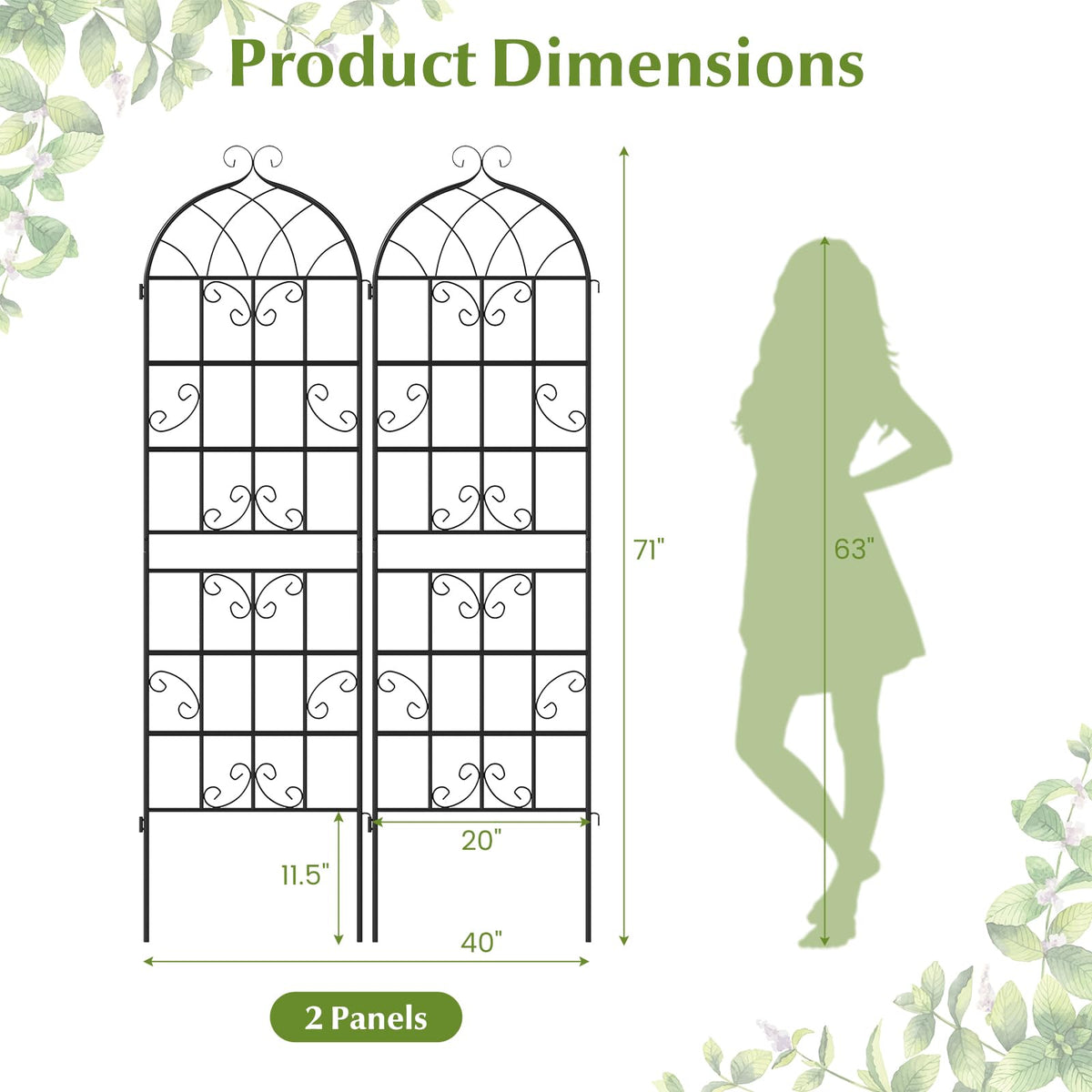 Lucktree 2/4 Packs 71"x20"/86"x20" Metal Garden Trellis for Outdoor Climbing Plants
