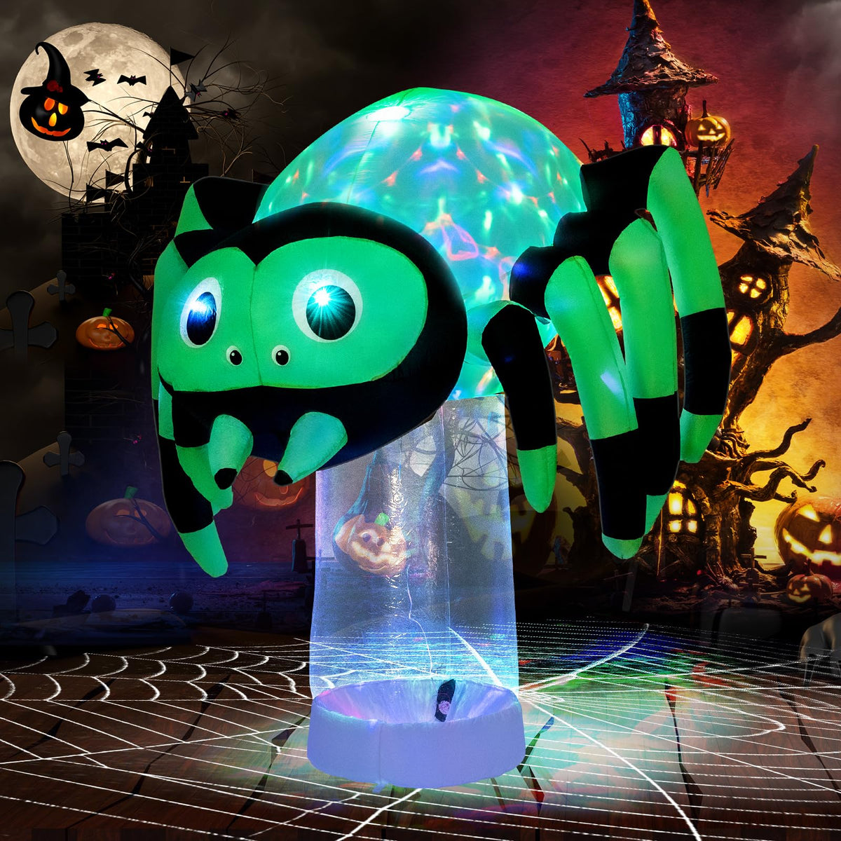 Lucktree 6 FT Halloween Inflatable Spider with Multi-Color Rotating Light
