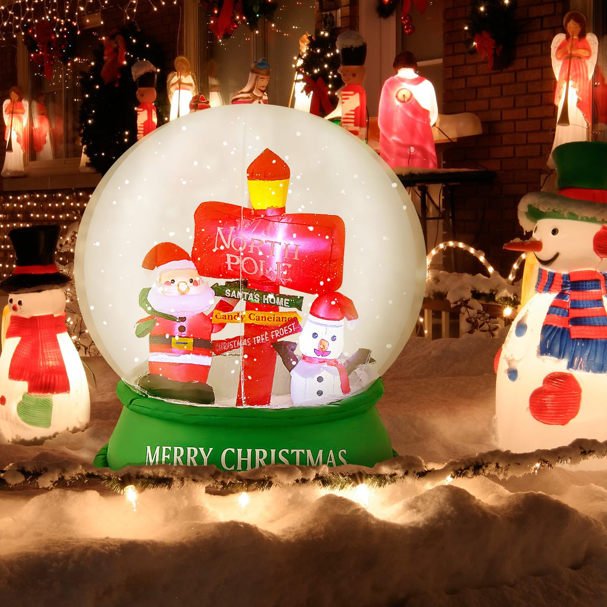 Lucktree 4.2 FT Christmas Inflatable Santa Snow Globe, Light Up Crystal Ball with Santa, Snowman & Road Sign