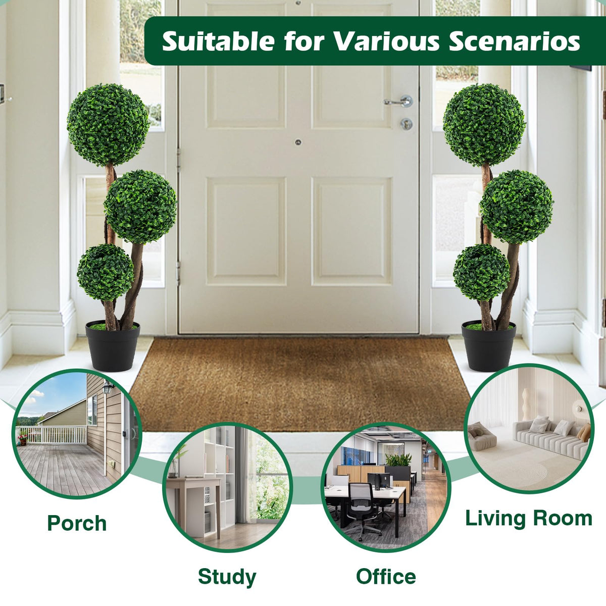 Lucktree 3ft Artificial Boxwood Topiary Ball Tree, Faux Potted Plants with Solid Wood Trunks