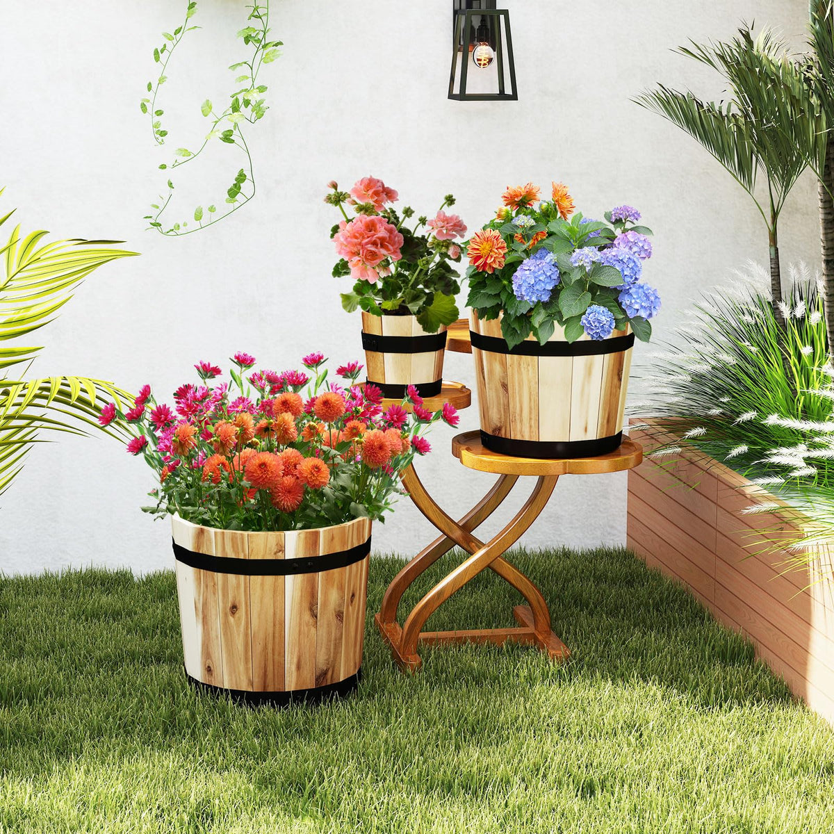 Lucktree Outdoor Acacia Wood Raised Garden Bed for Flower Vegetable Fruit