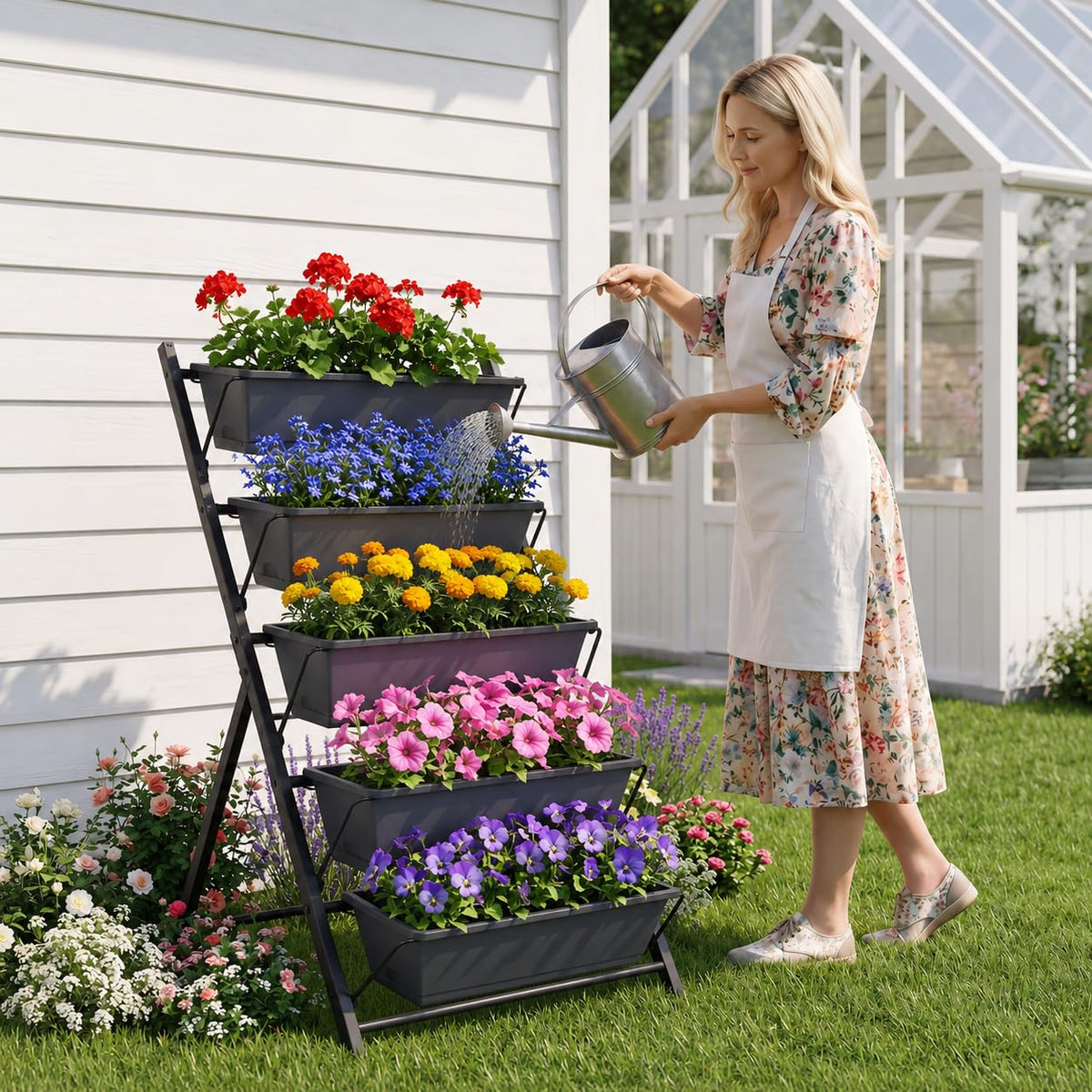 Lucktree 5-Tier Vertical Garden Planter Set 1/2 Raised Garden Bed w/Drainage