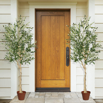 Lucktree 6ft Artificial Olive Tree, Tall Fake Potted Olive Silk Tree with Planter