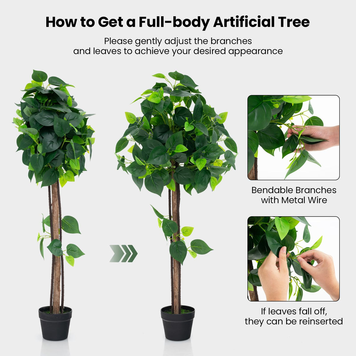 Lucktree 45" Artificial Hydrangea Tree, Tall Fake Potted Silk Tree with Real Wood Trunk