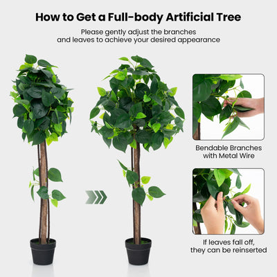 Lucktree 45" Artificial Hydrangea Tree, Tall Fake Potted Silk Tree with Real Wood Trunk