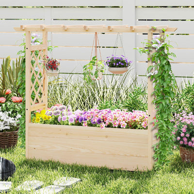 Lucktree Raised Garden Bed with Sided Trellis and Hanging Roof