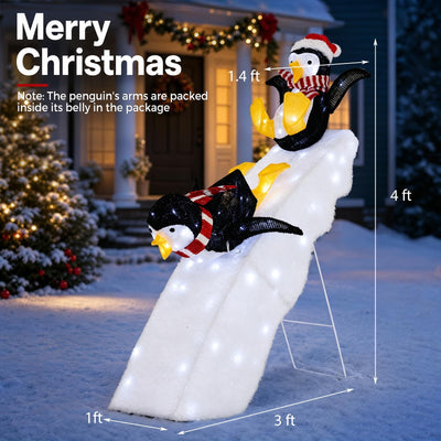 Lucktree 4 FT Lighted Christmas Penguin Slide Scene Decoration