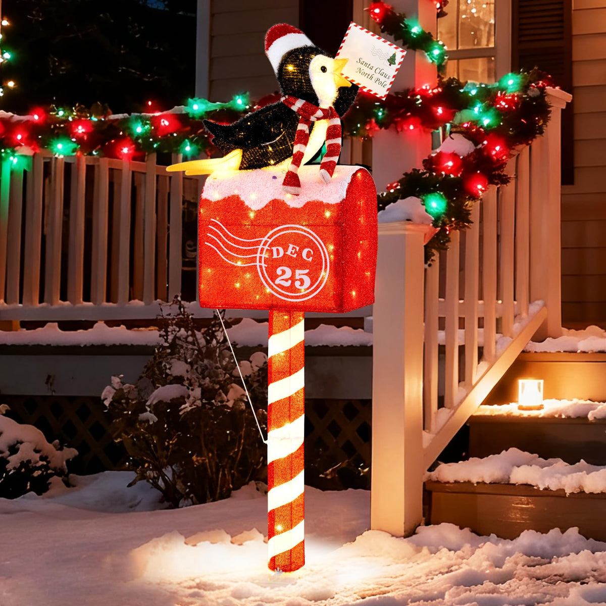 Lucktree 4.8 FT Christmas Lighted Penguin on Mailbox
