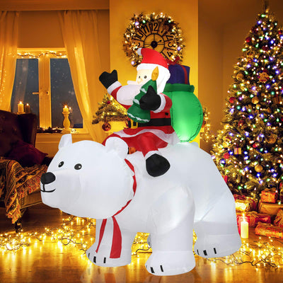Lucktree Inflatable Christmas Santa Clause Riding The Polar Bear with Shaking Head