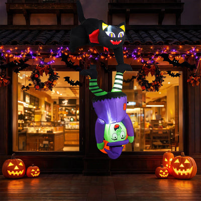 6.2 FT/190 CM Halloween Hanging Inflatable Witch & Black Cat