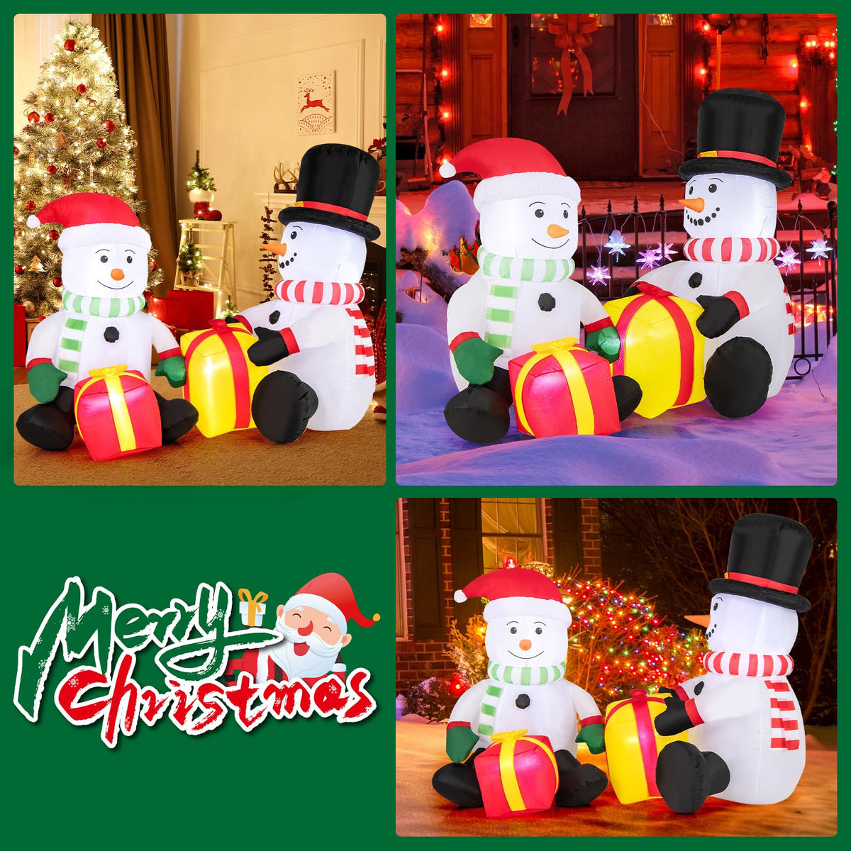 Lucktree 5FT Christmas Inflatables, LED Lighted Xmas Double Inflatable Snowmen Holding Gift Boxes