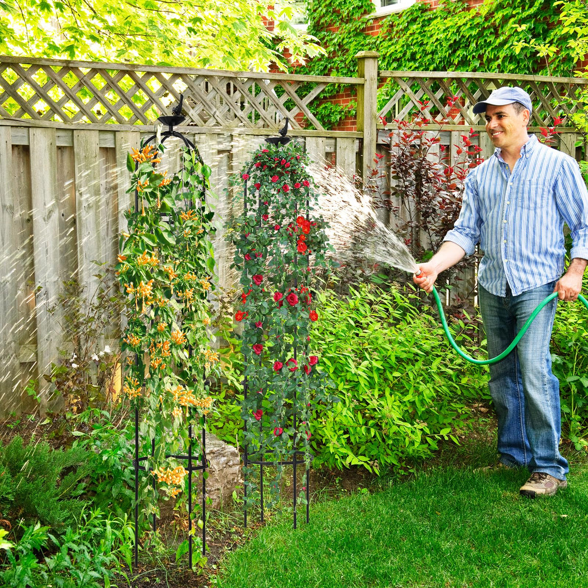 Lucktree 2-Pack Tomato Cages, 69” PE-Coated Metal Garden Obelisk Trellis for Climbing Plants