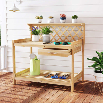 Lucktree Wood Potting Table with 3 Tier Shelves