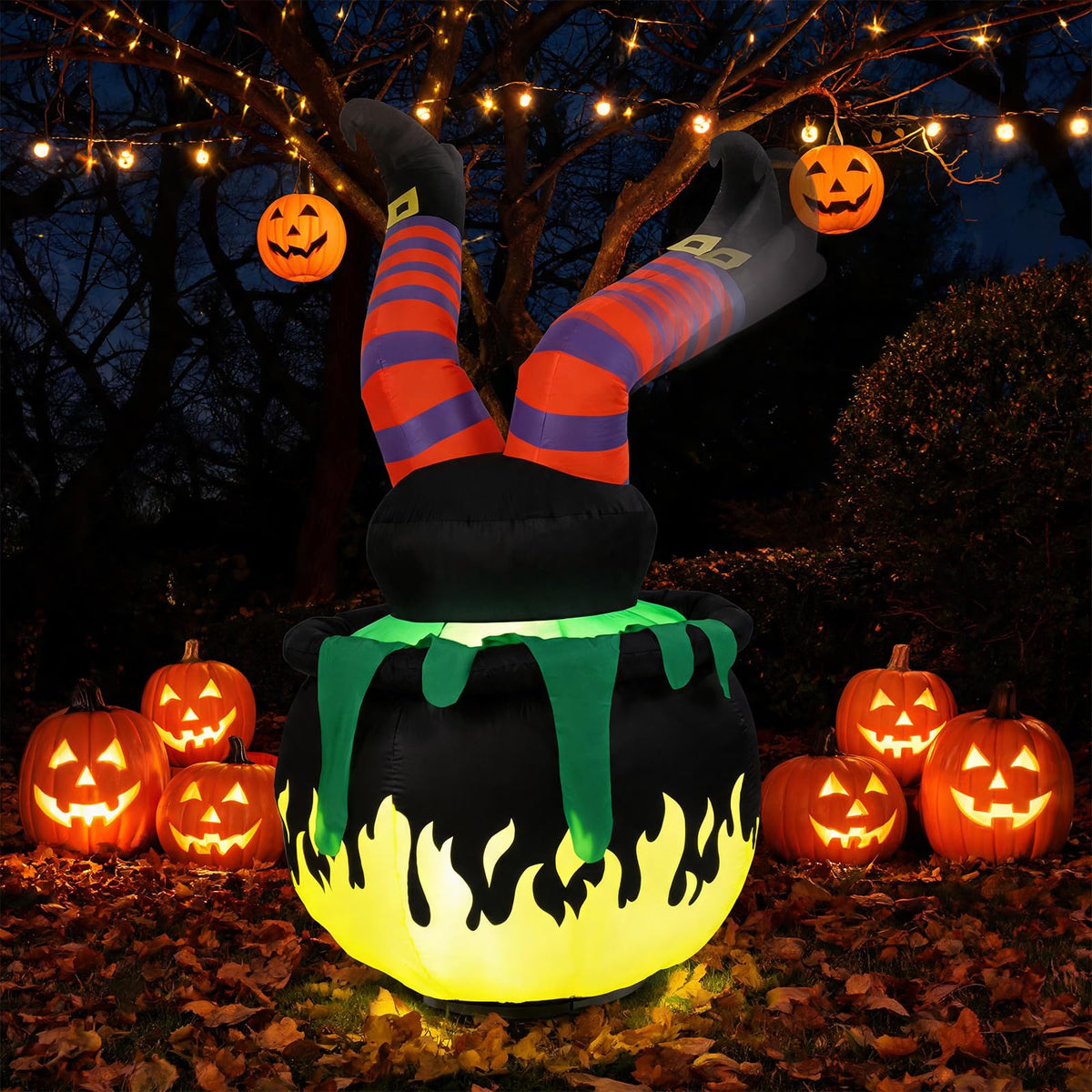 Lucktree 6 FT Animated Halloween Lighted Inflatable Kicking Witch