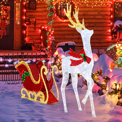 Lucktree Lighted Christmas Reindeer & Sleigh Set, Light-up Xmas Decorations with 462 LED Lights