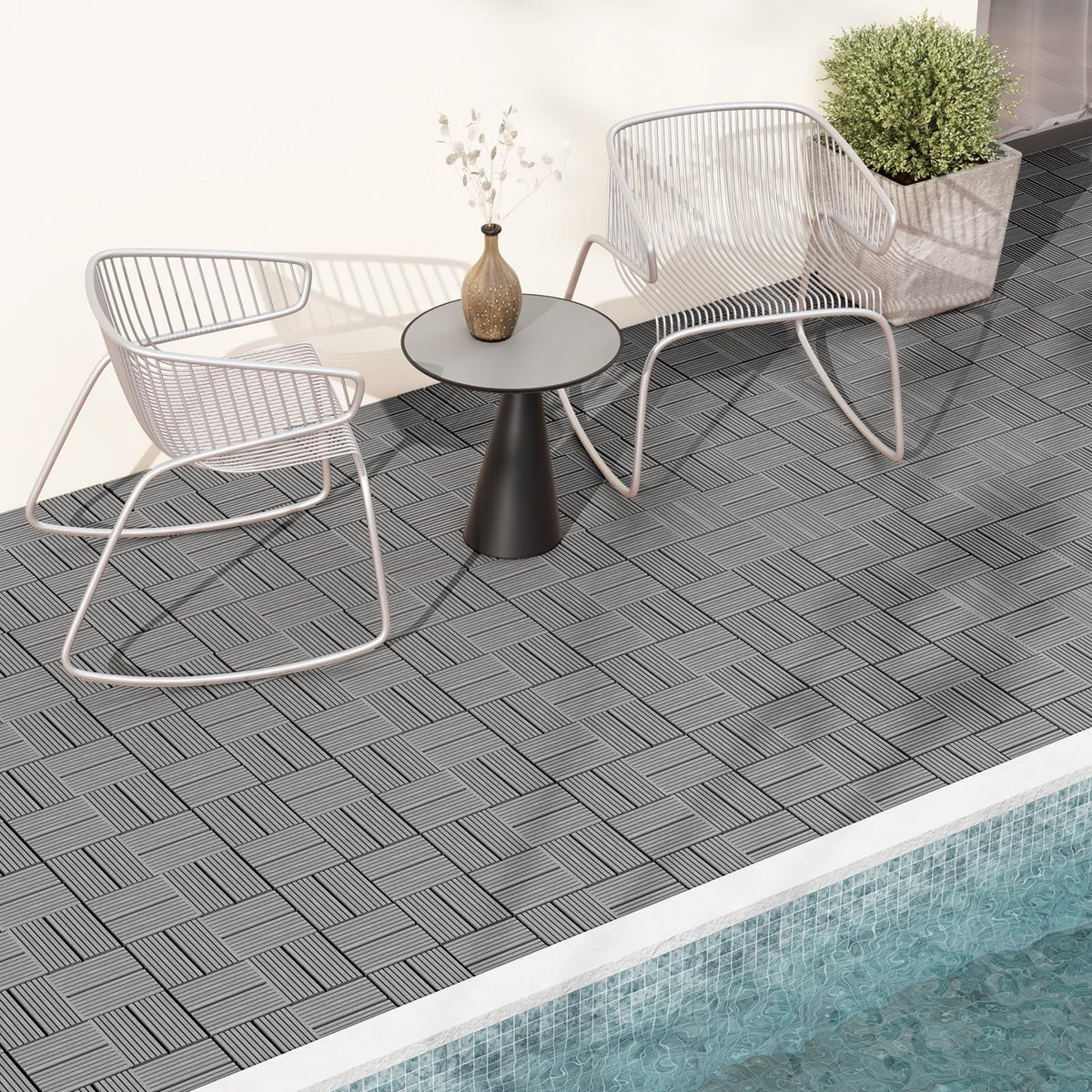 Lucktree 18/36 PCS Interlocking Deck Tiles - 12" x 12" Composite Decking Boards Waterproof All Weather