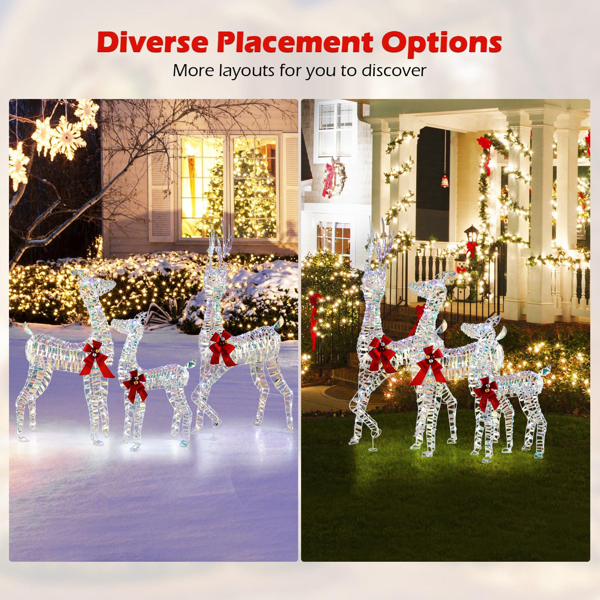 Lucktree 3-Piece Large Lighted Christmas Reindeer Family, Light up Xmas Decorations w/LED Lights & Bows