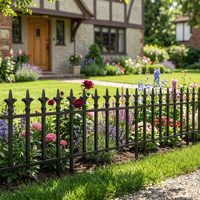 Lucktree No Dig Decorative Metal Garden Fence with Fleur-de-Lis Finials