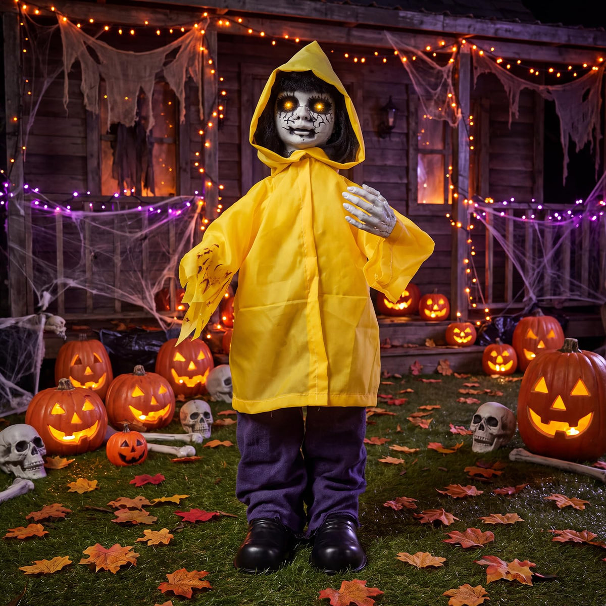 Halloween Animated Life Size Scary Boy with Light Up Eyes
