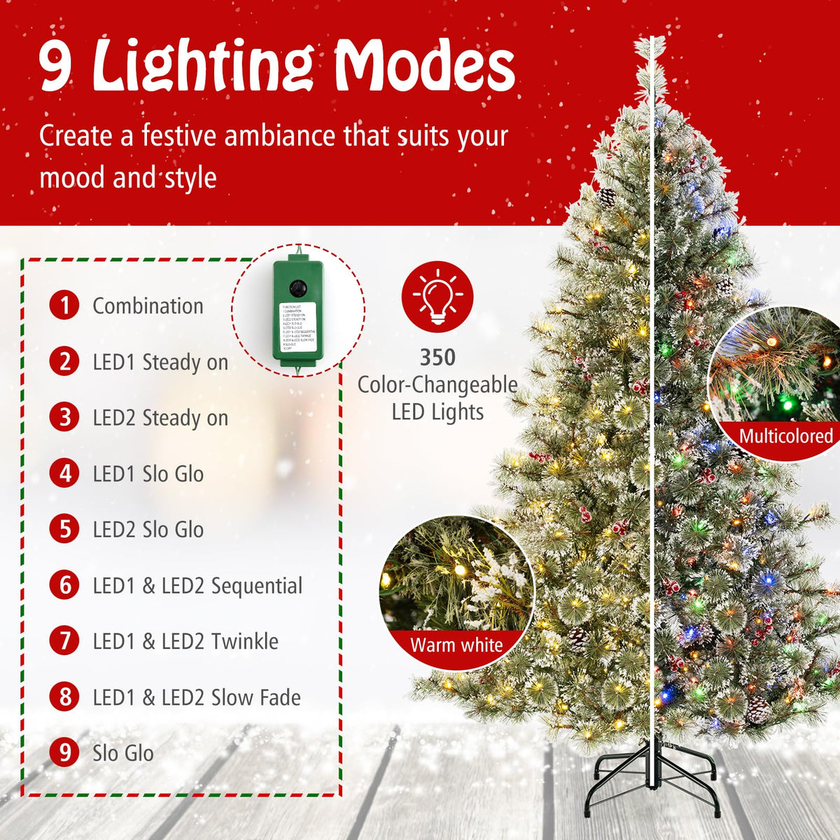 Lucktree 6ft / 7.5ft / 9ft Pre-Lit Artificial Christmas Tree with 360° Quick Power Connector