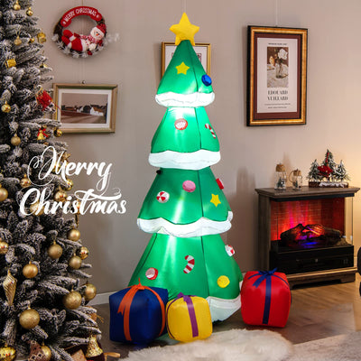 Lucktree 6 FT Inflatable Christmas Tree, Blow up Christmas Tree with 3 Gift Boxes, Self Inflating X-mas Tree with LED Lights