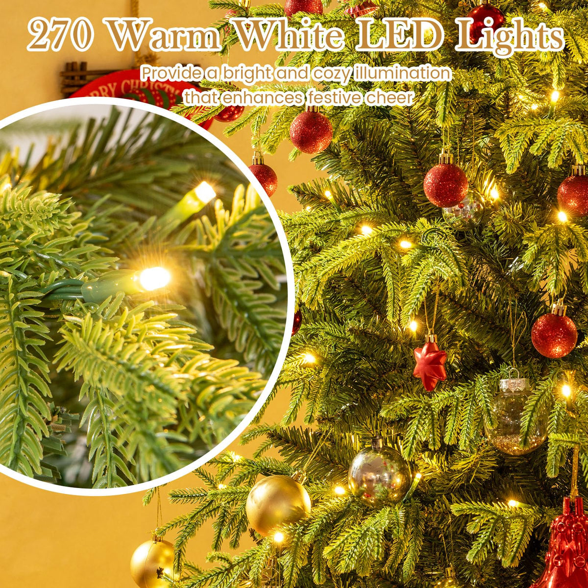 Lucktree Pre-Lit Artificial Christmas Tree with PVC & Soft TPE Branch Tips & Foldable Metal Stand