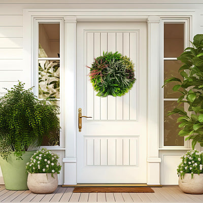 Lucktree 2 Pack Hanging Artificial Plants Panels, 20" Round Framed 3D Greenery Wall Art Decor