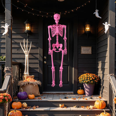 Lucktree 5.5 FT Halloween Pink Skeleton Life-Size Poseable Skeleton with Movable Joints