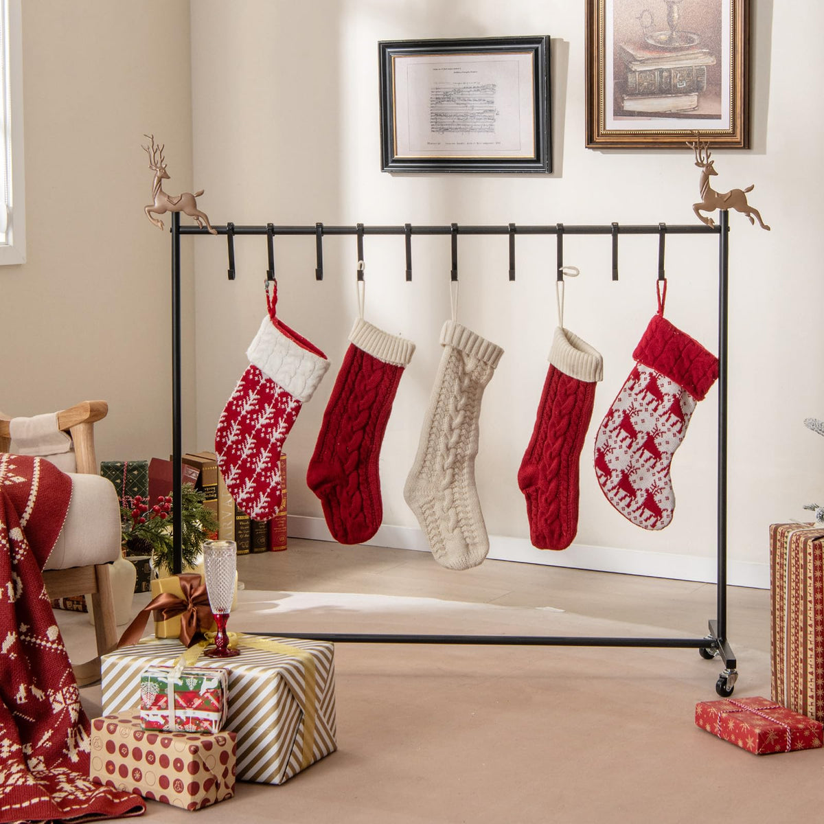 Lucktree 10-Hook Christmas Stocking Holder Stand on Wheels