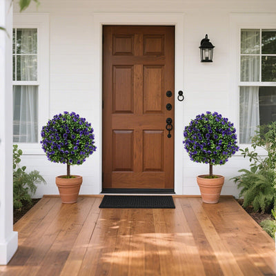Lucktree 22'' Artificial Purple Rose Topiary Ball Tree Set of 2 Faux Potted Plants Artificial Shrubs Bushes with Flowers
