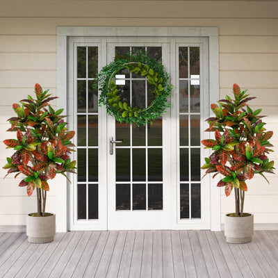 Lucktree 5 FT Tall Artificial Croton Palm Tree in Pot with Gradient Leaves