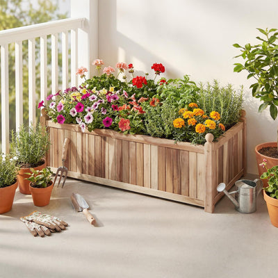 Lucktree Wooden Raised Garden Bed Natural Acacia Wood Rectangular Planter Box with Liner
