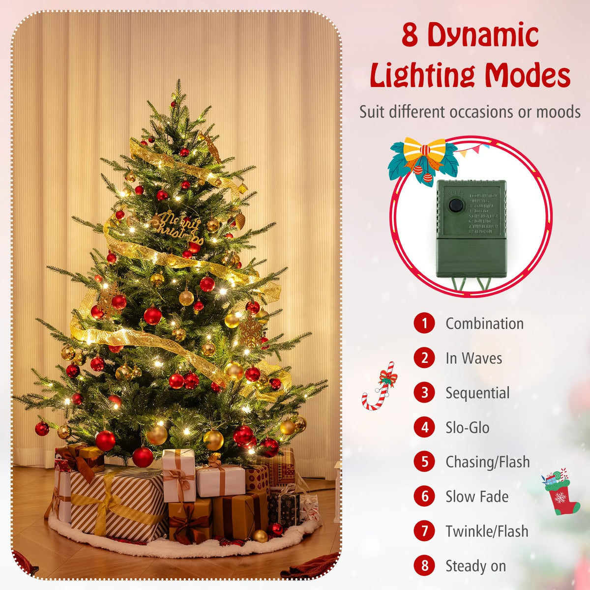 Lucktree 6ft Faux Hinged Xmas Full Tree with 240 Warm White LED Lights, 778 Branch Tips