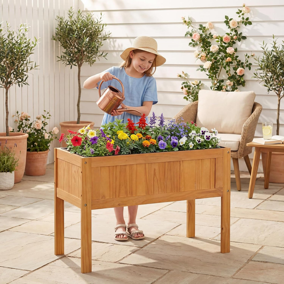 Lucktree Solid Wooden Raised Garden Bed w/Legs (35”Lx 16”Wx24”H)