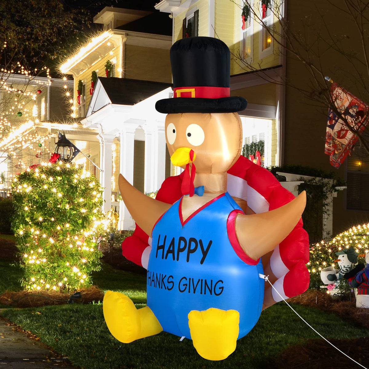 Lucktree 6 FT Thanksgiving Inflatable Turkey, Lighted Thanksgiving Decorations for Lawn, Garden, Party
