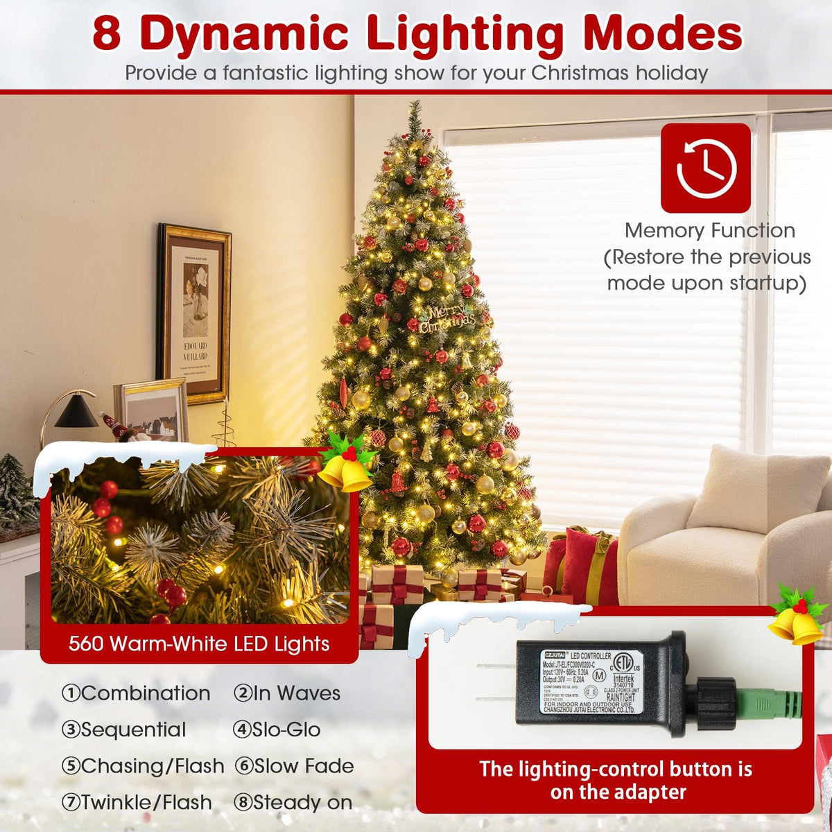Lucktree Pre-Lit Christmas Tree with 8 Lighting Modes