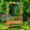 Lucktree Garden Arch Trellis with Bench - 63''W x 79''H Wooden Arbor with 2-Person Outdoor Bench
