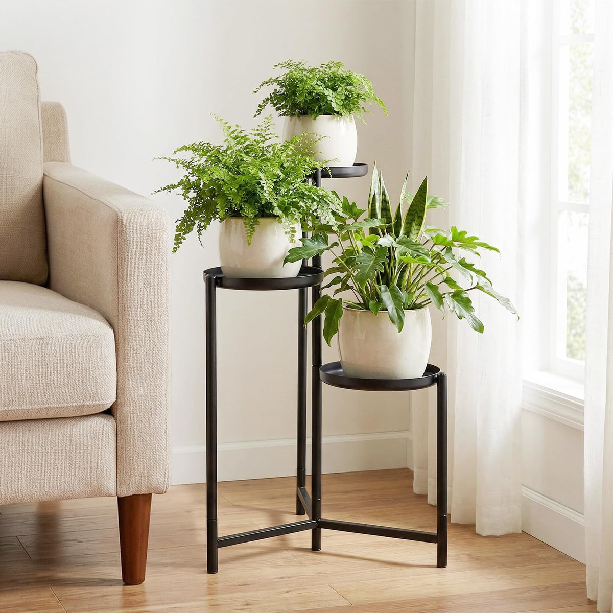 Lucktree 3-Tier Metal Tall Corner Plant Stand Indoor Outdoor