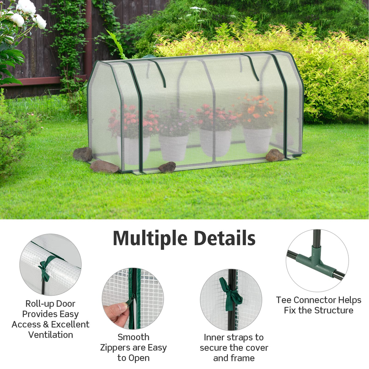 Lucktree Mini Portable Greenhouse - for Raised Garden Bed, 47.5”x 21.5”x 24” Green House with PE Cover Zipper Door