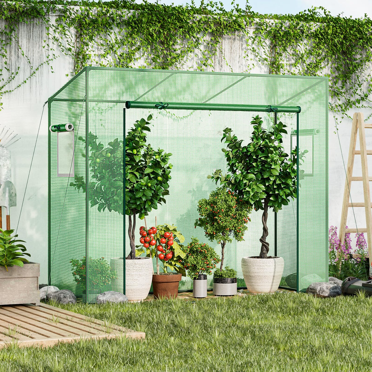 Lucktree Outdoor Portable Mini Greenhouse w/ PE Cover & 4 Ground Stakes & Ropes
