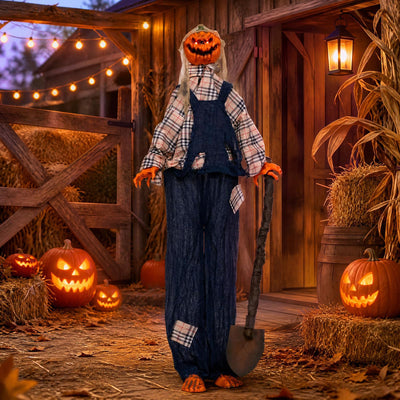 5.3 FT Animated Halloween Standing Pumpkin Scarecrow with Shovel