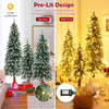 Lucktree 3' 4' 5' Pre-Lit Artificial Christmas Tree Set, Slim Pencil Xmas Trees with Snowy Leaves